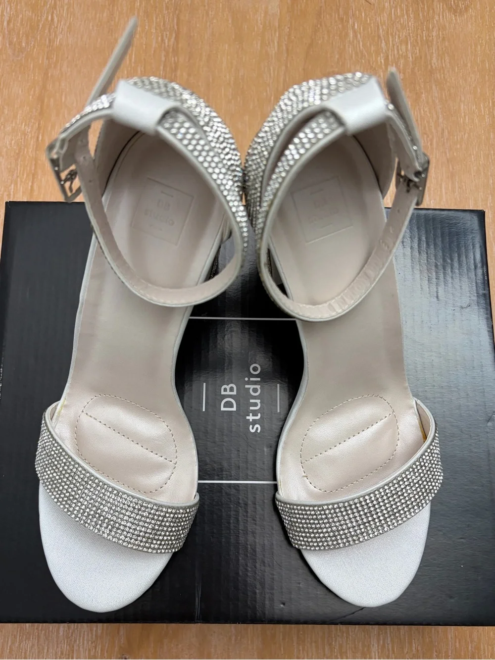 White Bridal Crystal Ankle-Strap Heels with Rhinestone Accents NWT